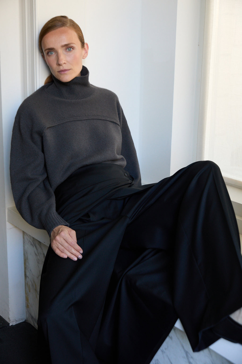 Skirt MIKA, wrap skirt in cool wool black
