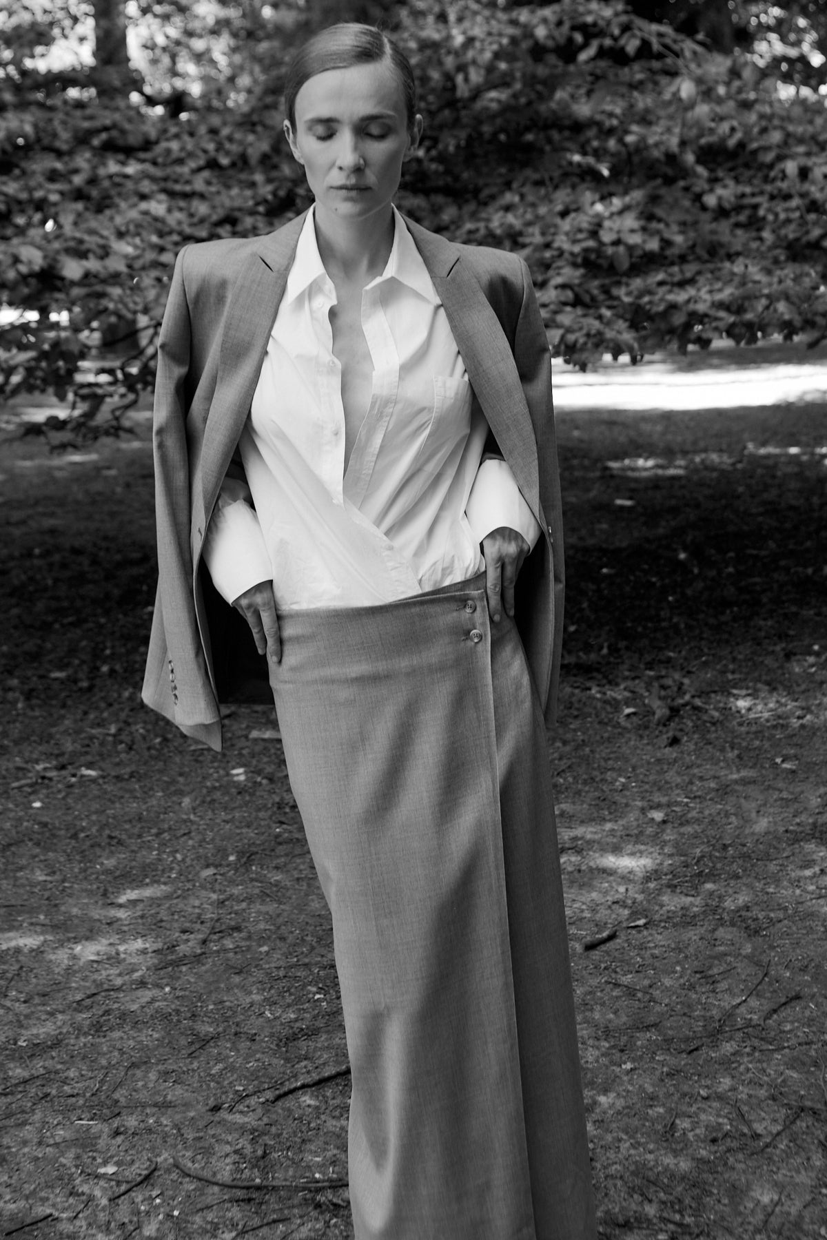 Skirt MIKA, wrap skirt in cool wool grey