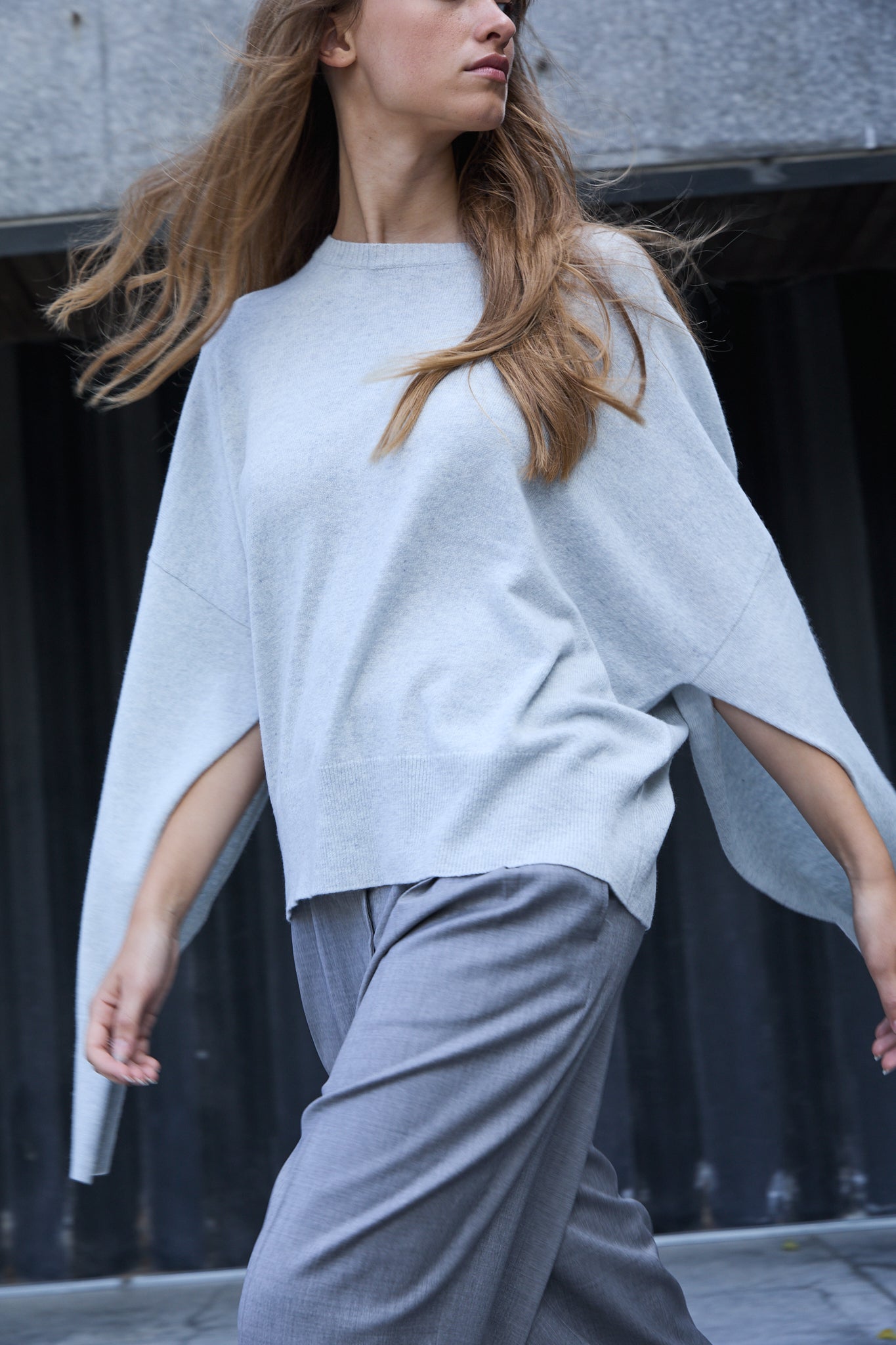 Pull Cashmere Crew Neck  Boxy Fit  LIGHT GREY STEFFI