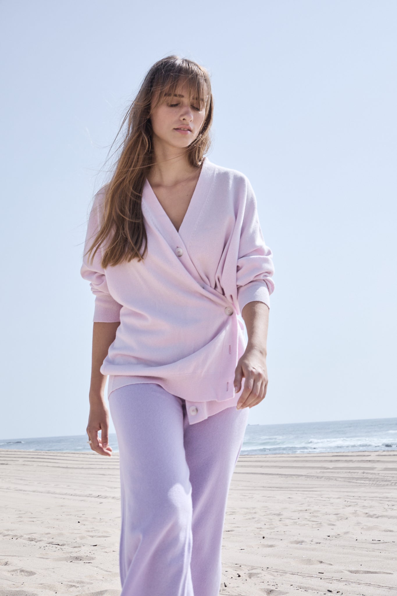 Cashmere Cardigan with V neck, LEXI, with adjustable site button