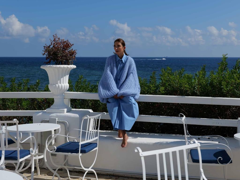 Cardigan Mohair-Silk, Baby Blue, Very Chunky, Hand Knit