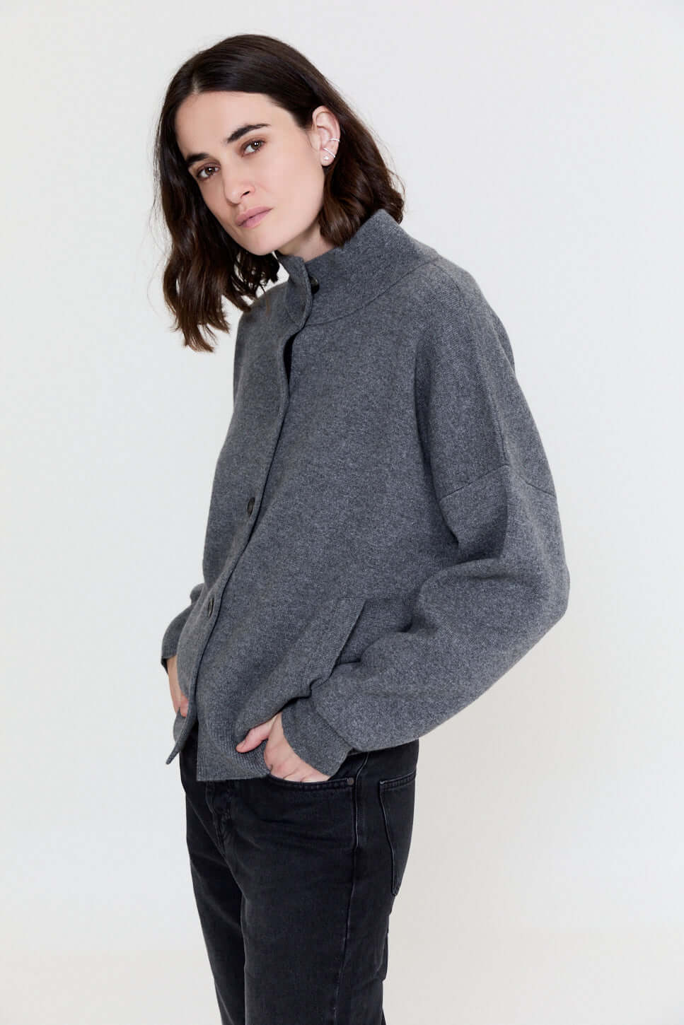 Bomber Cardigan Derby Grey