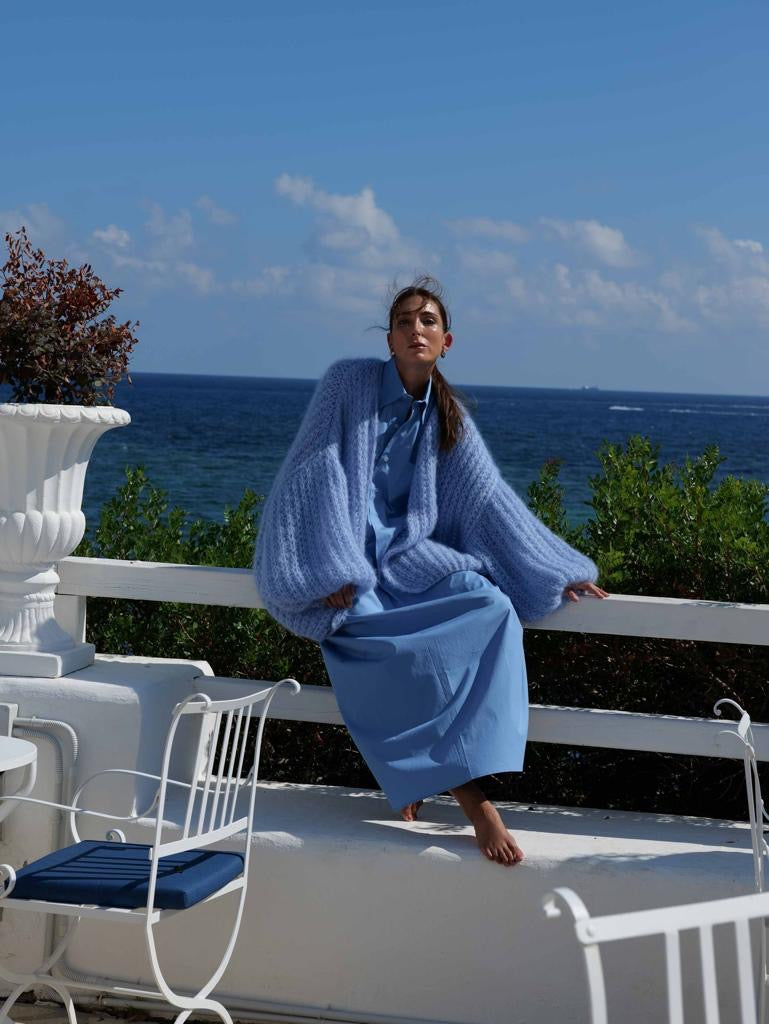 Cardigan Mohair-Silk, Baby Blue, Very Chunky, Hand Knit